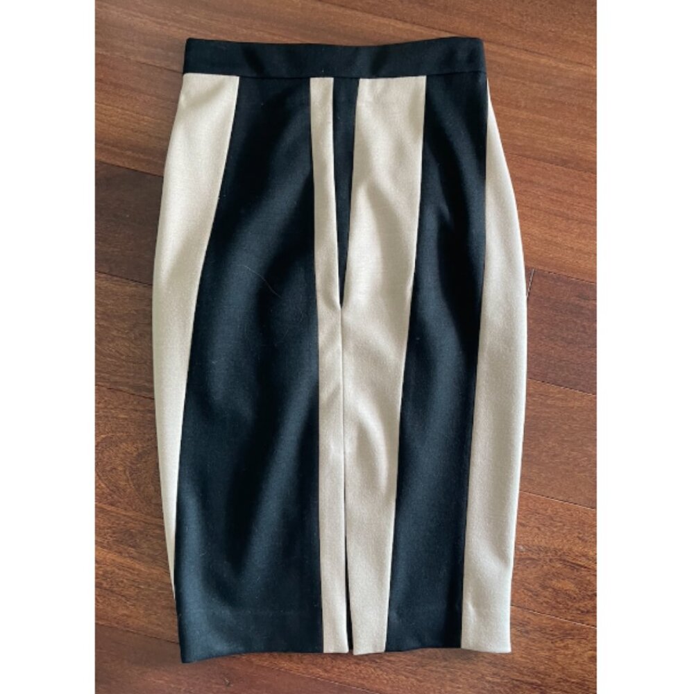 Judith & Charles Black & Beige Colorblock Wool Pencil Skirt | Size 2